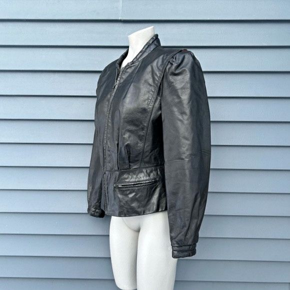 Other Vintage Bermans Womens Black Genuine Leather Moto Jacket Size M / US 6-8 / IT 42-44 - 3 Thumbnail
