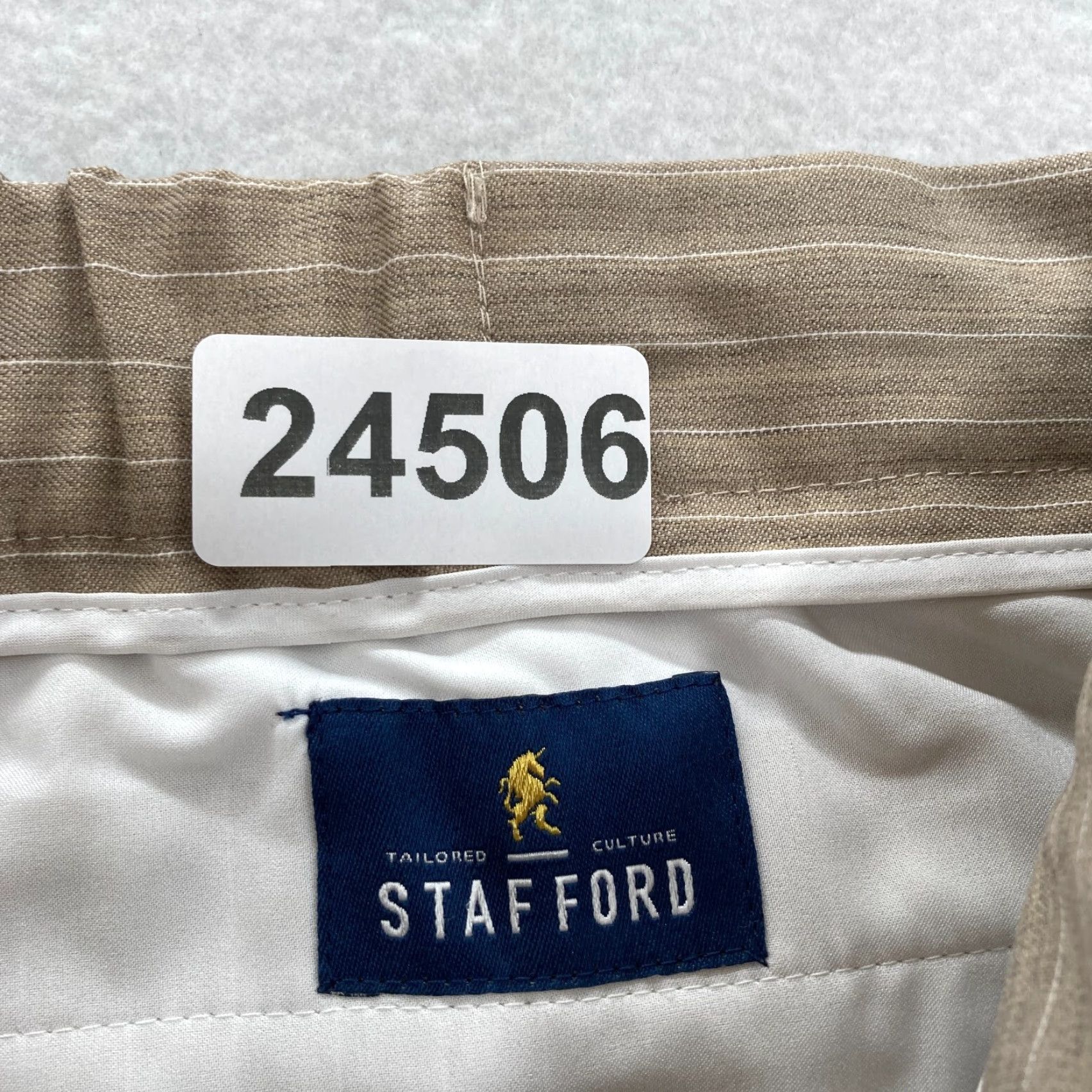 Stafford Stafford Tailored Jogger Pants Mens 44x28 Beige Striped Wool Stretch Drawstring Size US 44 / EU 60 - 6 Thumbnail