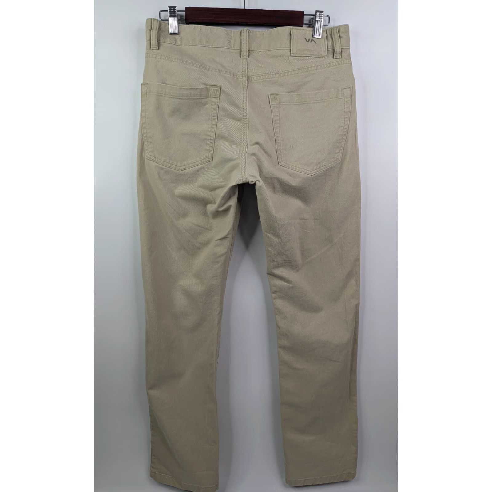 RVCA RVCA Weekend Fit Pants Men's 30 Khaki Chino Rope Belt Loops Flat Front Regular Straight 32x32 Casual Autumn Spring Summer Winter Beig/Beige Size US 30 / EU 46 - 4 Thumbnail