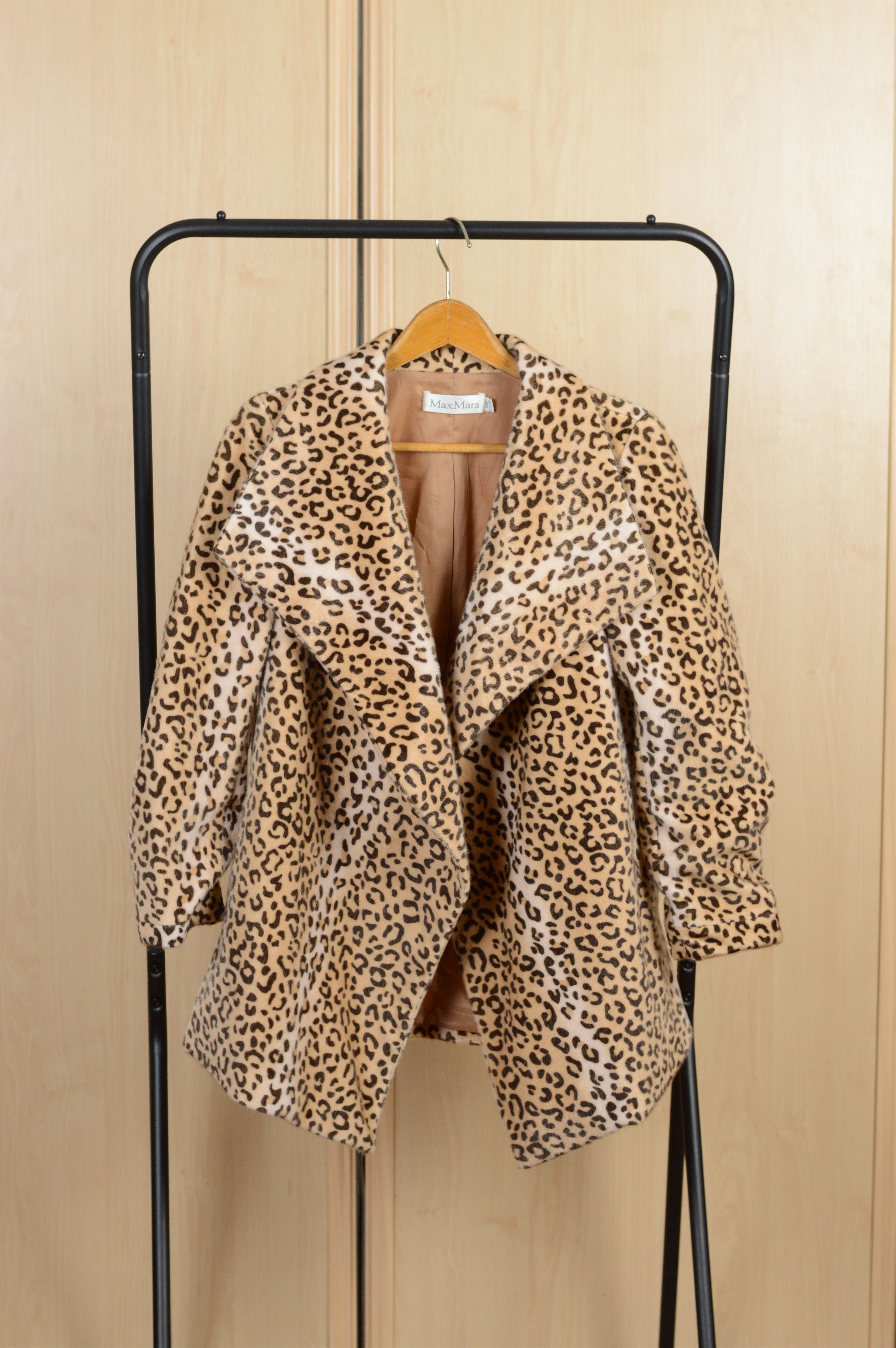 image of Max Mara Leopard Wool Pea Coat in Beige, Women's (Size 2XL)