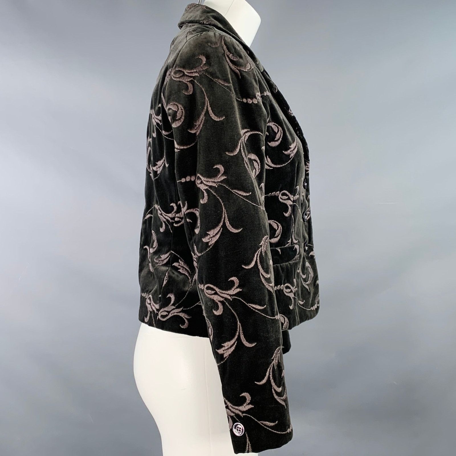 Burberry Size 2 Grey Taupe Cotton Velvet Embroidered Jacket Blazer Size XS / US 0-2 / IT 36-38 - 2 Thumbnail