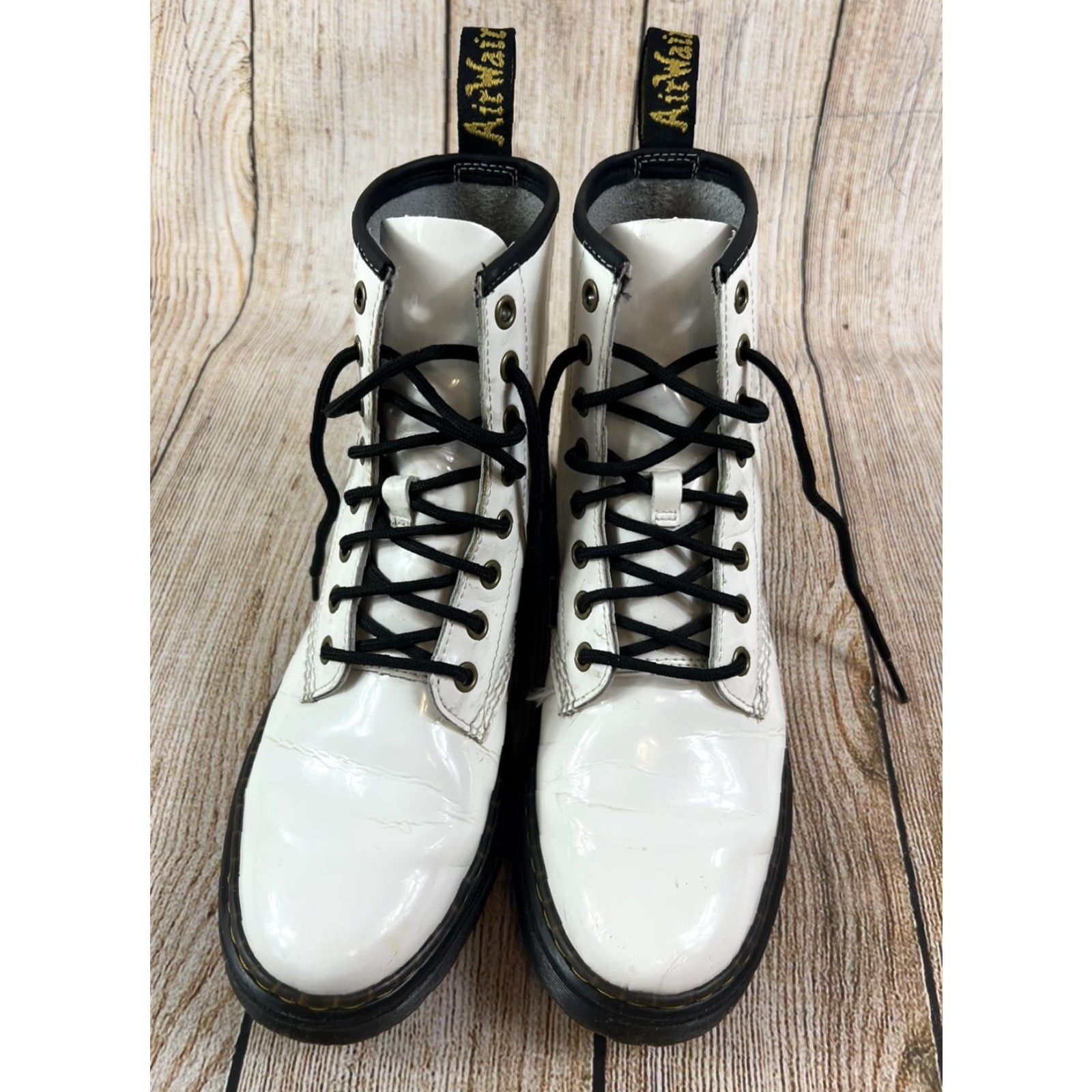 Dr. Martens VINTAGE Dr. Martens Zavala White Leather Combat Boots Air Wair Womens Boots Ankle High Leather Upper Cushioned Non-Slip Rubber Outsole Size US 7 / IT 37 - 2 Thumbnail