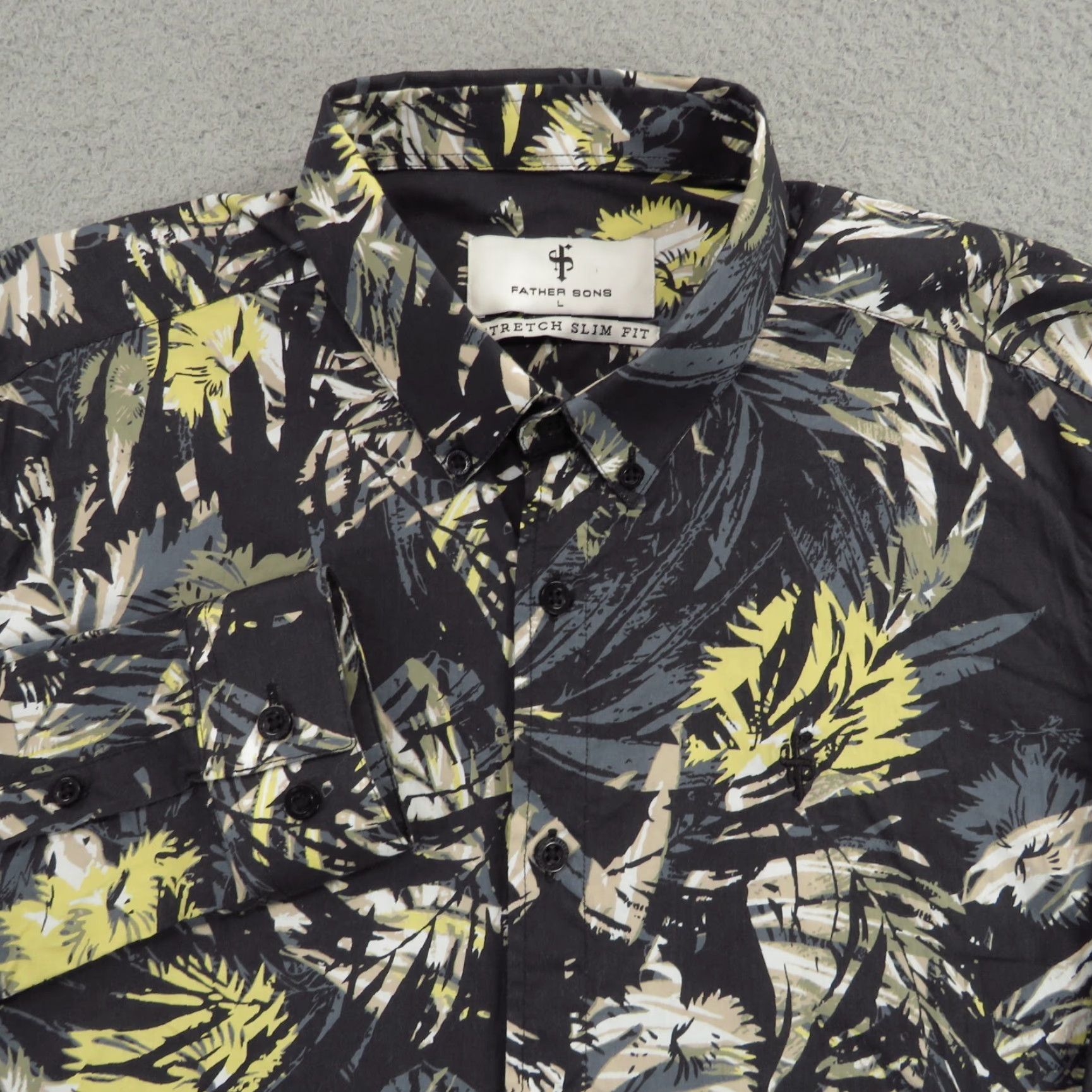 Vintage Father Sons Shirt Mens Large SLIM Fit Black Yellow Floral Graphic Button Down Size US L / EU 52-54 / 3 - 3 Thumbnail