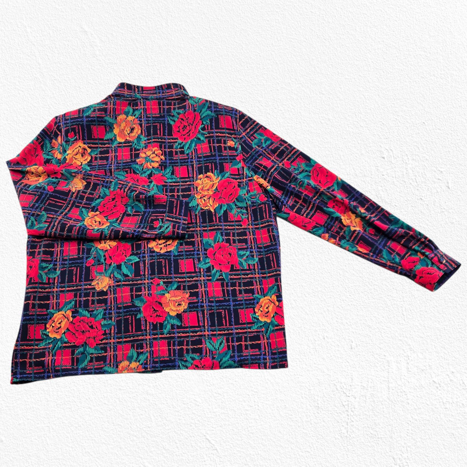 Vintage 80s Floral Plaid Long Sleeve Blouse Size 14 Size XL / US 12-14 / IT 48-50 - 10 Thumbnail