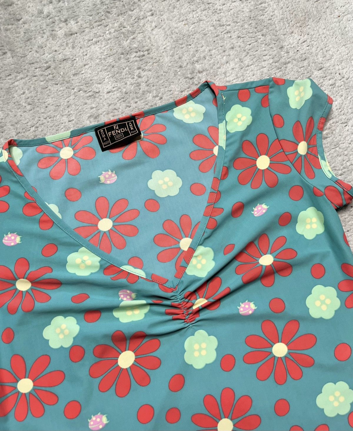 Fendi Vintage Blue Floral T-shirt Tee Fendi Cropp Top Designer Size S / US 4 / IT 40 - 3 Thumbnail
