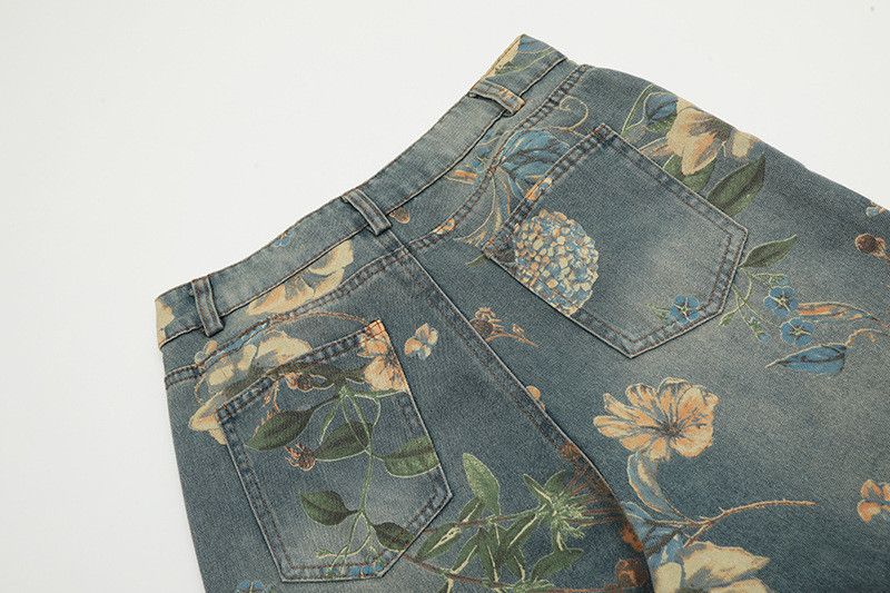 Japanese Brand American retro print distressed loose straight jeans for men Size US 32 / EU 48 - 5 Thumbnail