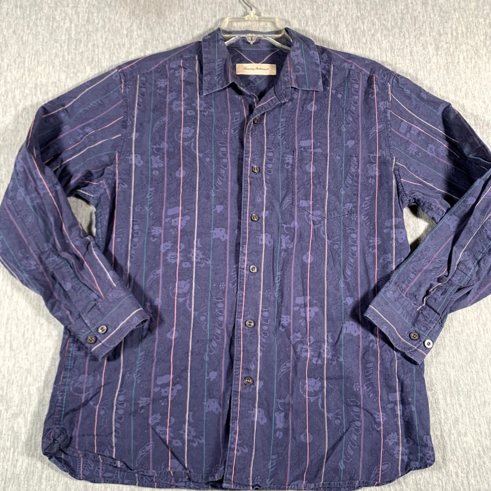 Tommy Bahama Tommy Bahama Shirt Mens Large Blue Cotton Silk Stripe Floral Button Front Size US L / EU 52-54 / 3 - 3 Thumbnail