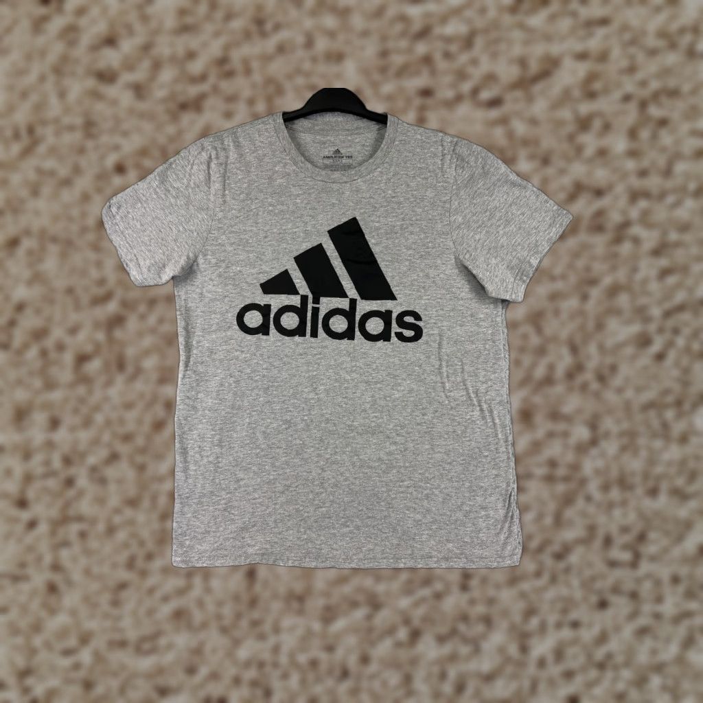 Adidas Adidas Shirt Mens Medium Gray Black Spellout Logo Short Sleeve Crew Cotton Blend Size US M / EU 48-50 / 2 - 1 Thumbnail