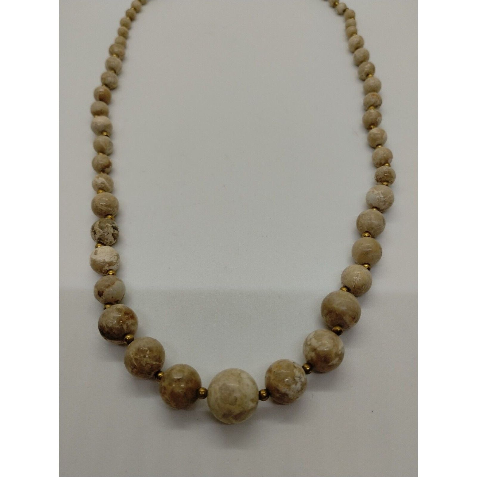 Vintage Stone Bead Necklace - Gold Tone Beads - 24-inches Size ONE SIZE - 3 Thumbnail