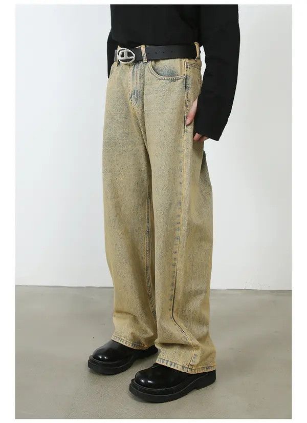 Japanese Brand Vintage simple washed distressed yellow mud straight jeans Size US 32 / EU 48 - 4 Thumbnail