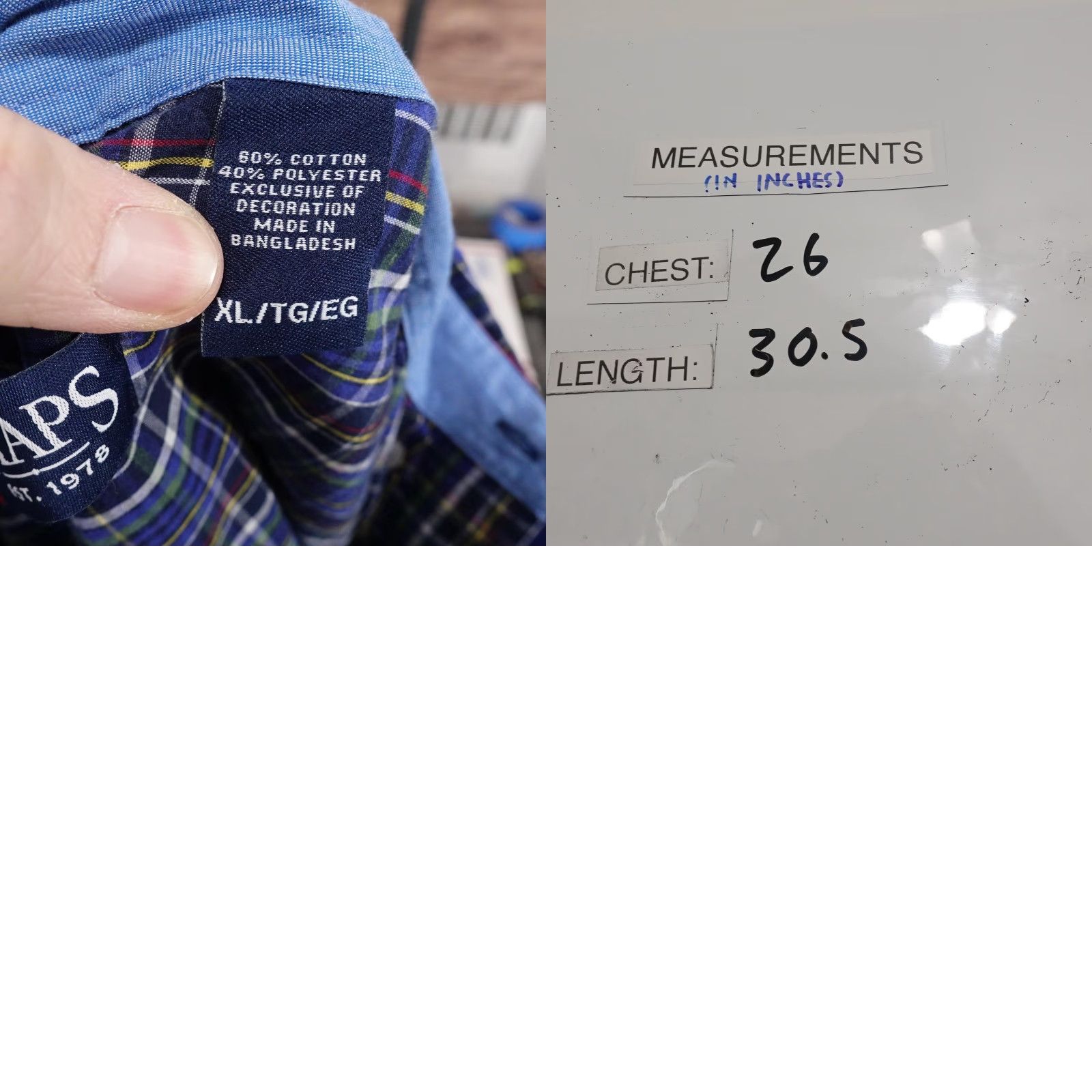 Chaps Chaps Shirt Mens XL Blue Plaid Long Sleeve Button Down Easy Care Woven Cotton Polyester Casual Size US XL / EU 56 / 4 - 8 Thumbnail