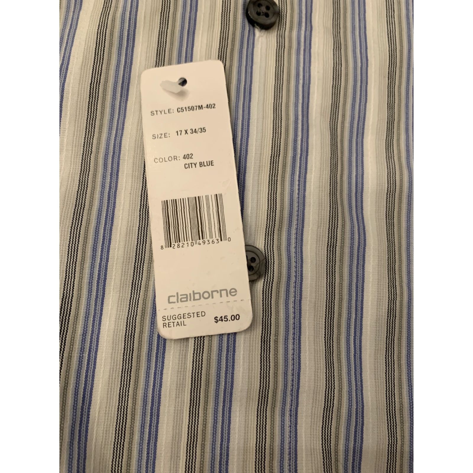 Liz Claiborne CLAIBORNE SHIRT Button-Down Long Sleeve Adult XL Grey Blue Stripe Multi-Color Cotton Blend NWT Button-Up Regular Fit Men Size US XL / EU 56 / 4 - 2 Thumbnail