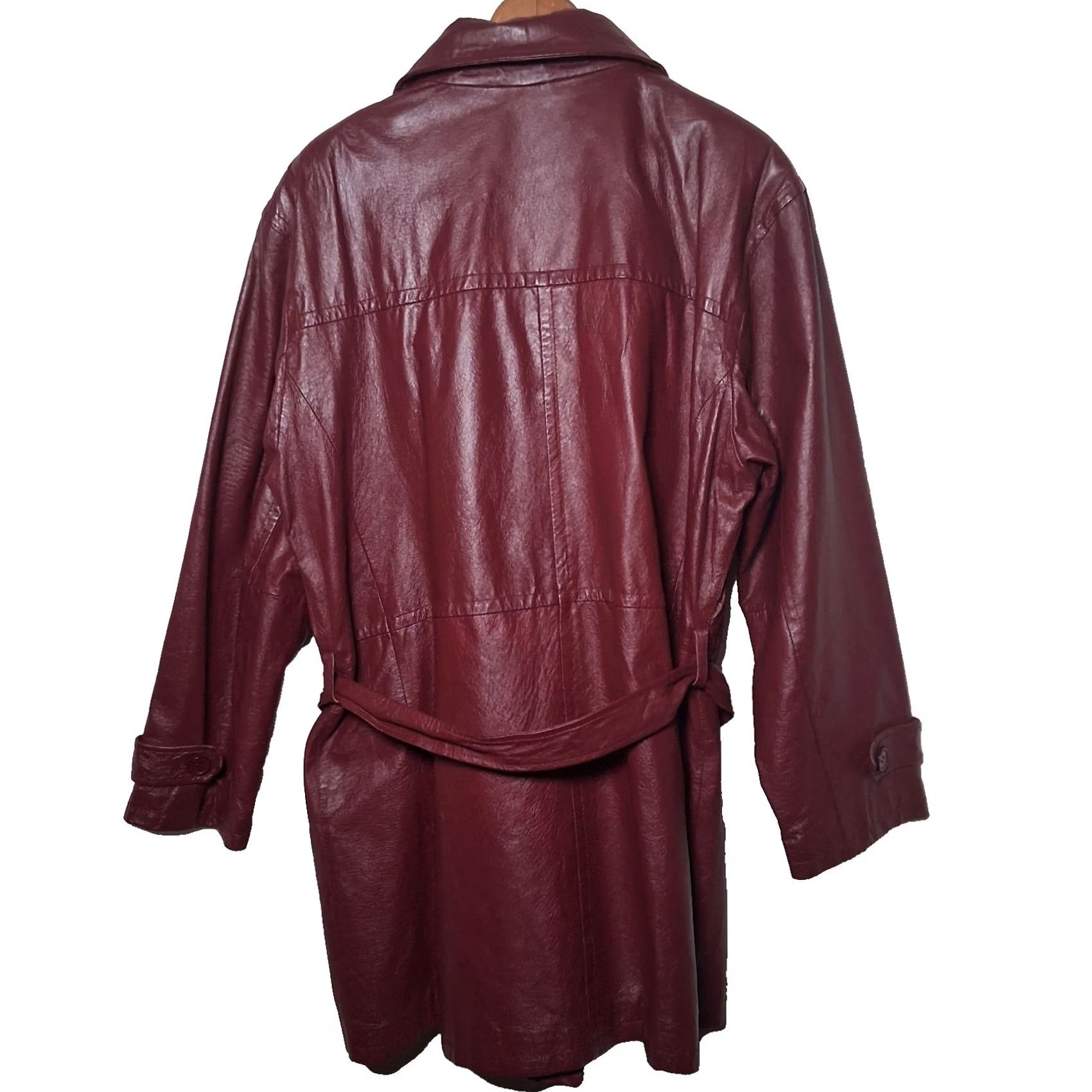 Vintage VINTAGE Bagatelle Jacket Leather Burgundy Button Up Belted Adult Womens Size 18 Size XXL / US 16-18 / IT 52-54 - 2 Thumbnail