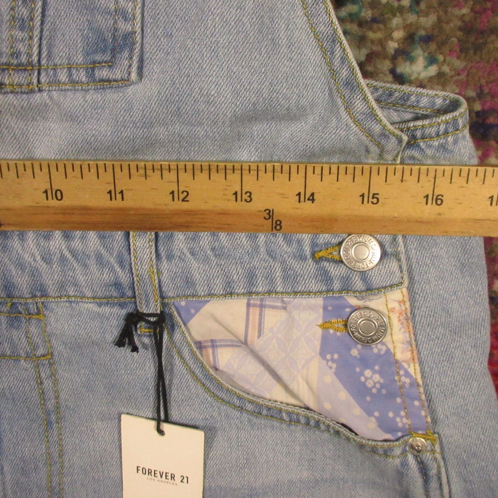 Forever 21 Forever 21 Overall Shorts Women M Denim Floral Embellished Blue 90s Y2K Fairy Casual Bermuda Shorts Size 32" / US 10 / IT 46 - 6 Thumbnail
