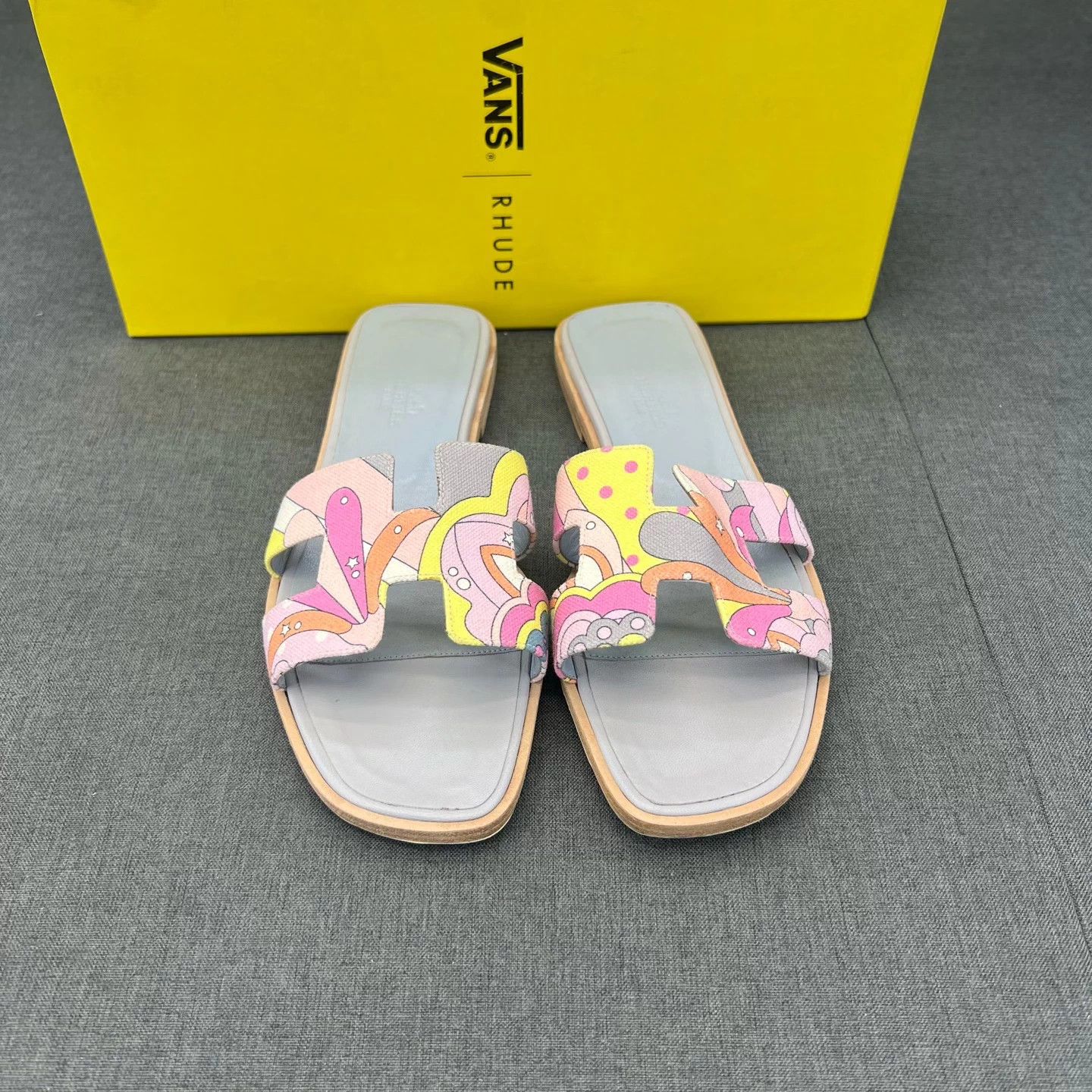 Hermes Hermès SS H Slipper Blue Pink 38 Tried On Box Size US 7.5 / IT 37.5 - 4 Thumbnail