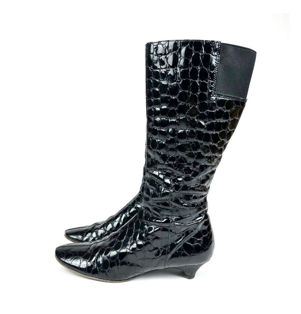 Miu Miu VINTAGE MIU MIU kitten heel croc patent boots Size US 9.5 / IT 39.5 - 2 Thumbnail