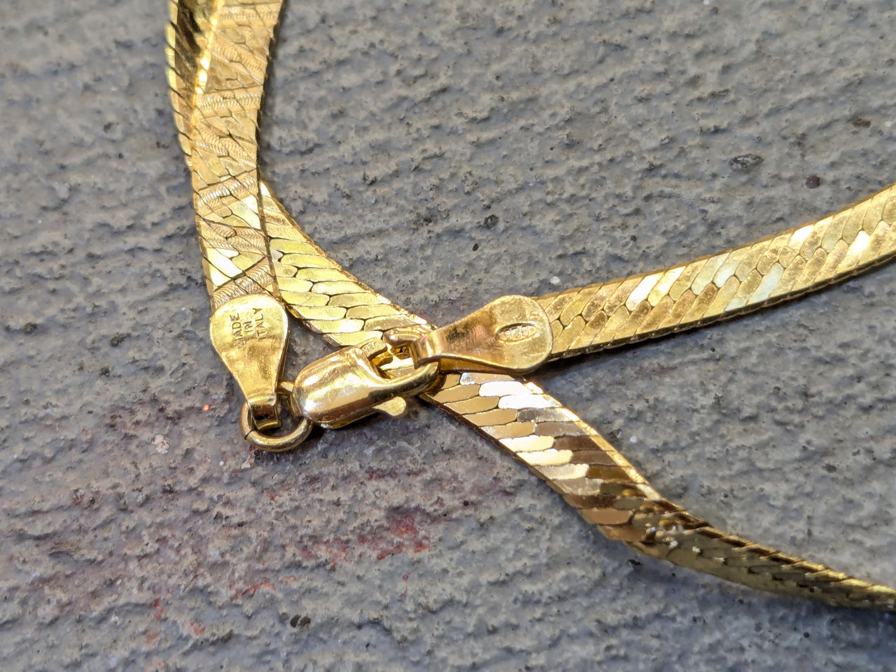 Sterling Silver Vintage Sterling Silver Necklace Herringbone Vermeil 24" Size ONE SIZE - 7 Thumbnail