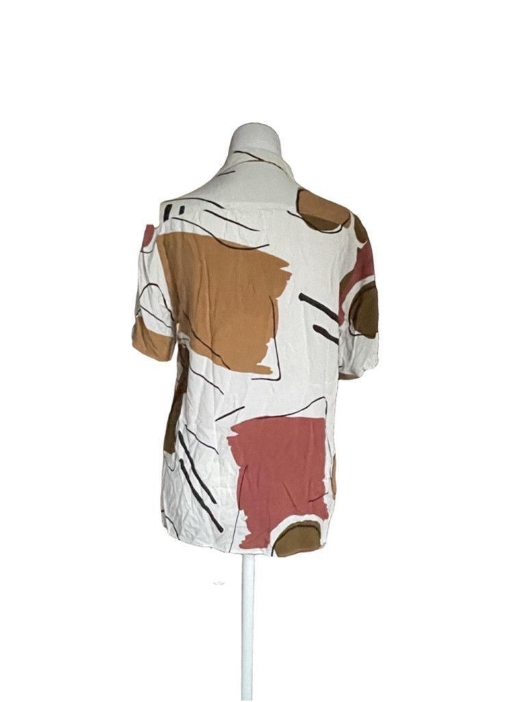 Zara Men's Zara Short Sleeve Button Up Shirt Size S White Brown Size US S / EU 44-46 / 1 - 2 Thumbnail