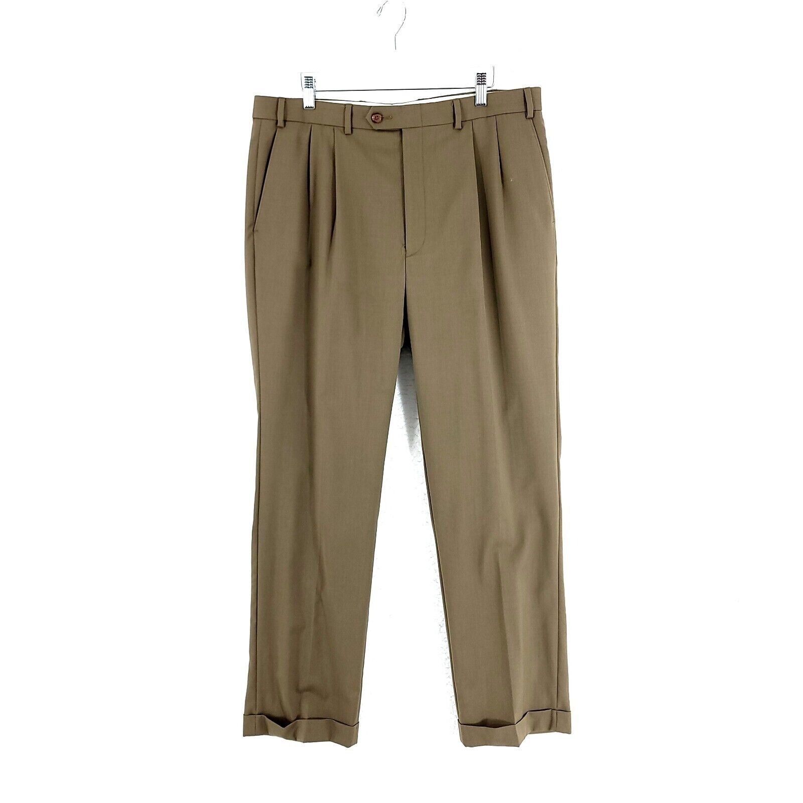 Lauren Ralph Lauren Lauren Ralph Lauren Wool Pleated Cuffed Green Beige Mid Rise Size 36R - 1 Thumbnail