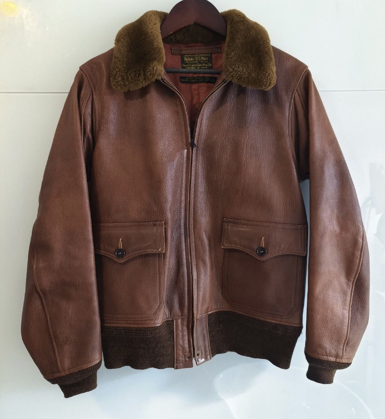 image of Freewheelers Wheel Out-Of-Print Goatskin G1 Jacket in Orange, Men's (Size 2XS)