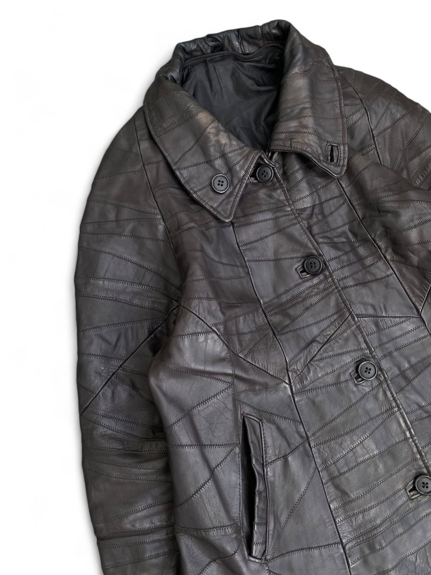 Genuine Leather Vintage Leather Patchwork Trench Jacket Matrix Opium Y2K Size XXL / US 16-18 / IT 52-54 - 5 Thumbnail