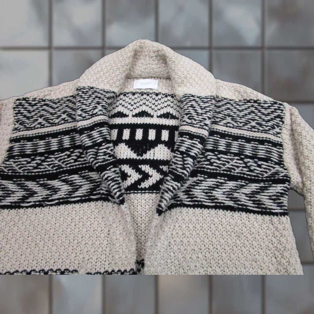 Lucky Brand Cardigan Sweater M Tribal Boho Western Aztec Southwestern White Womens