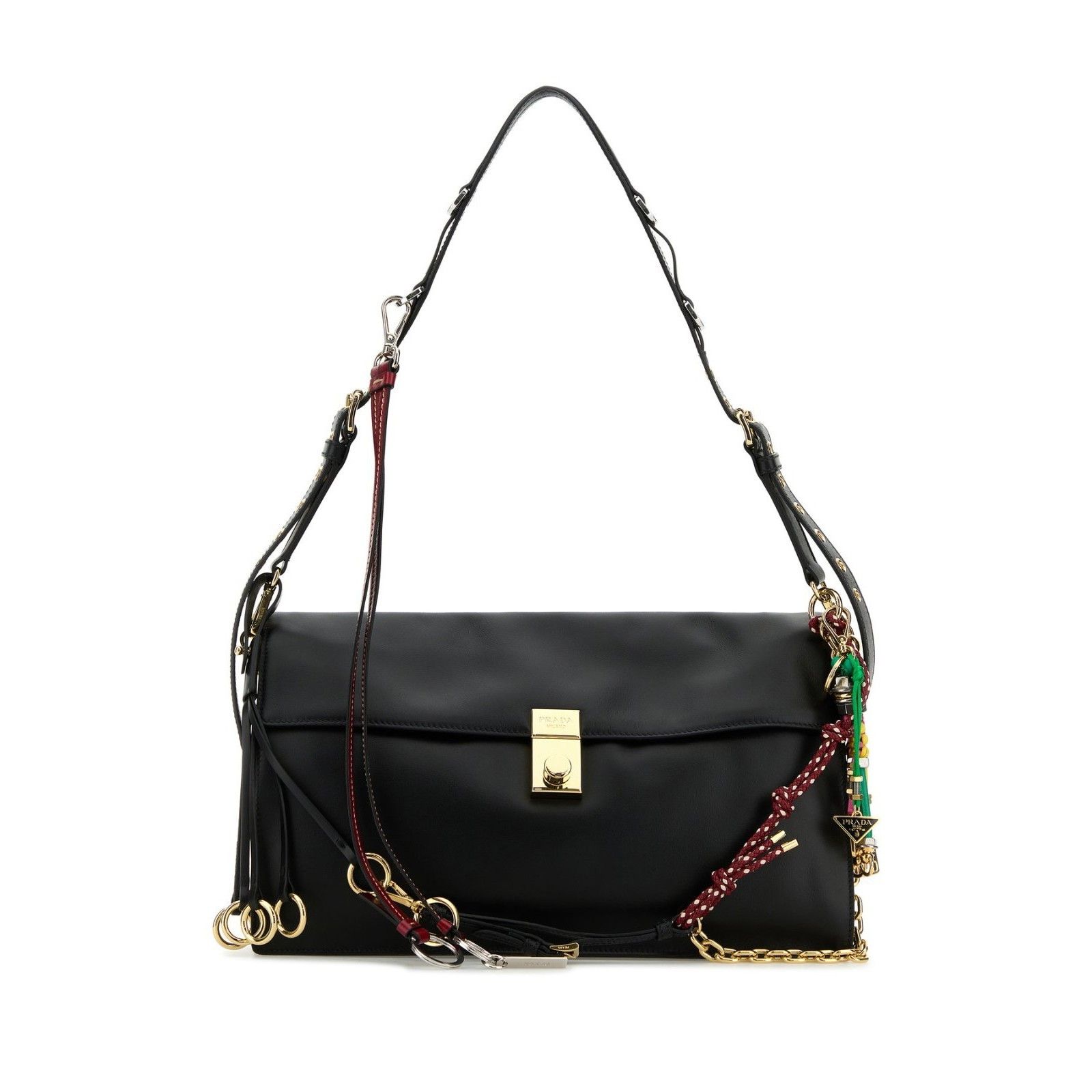 Prada PRADA Soft Sound Large $5400 Black Leather Charms Shoulder B Size ONE SIZE - 1 Thumbnail