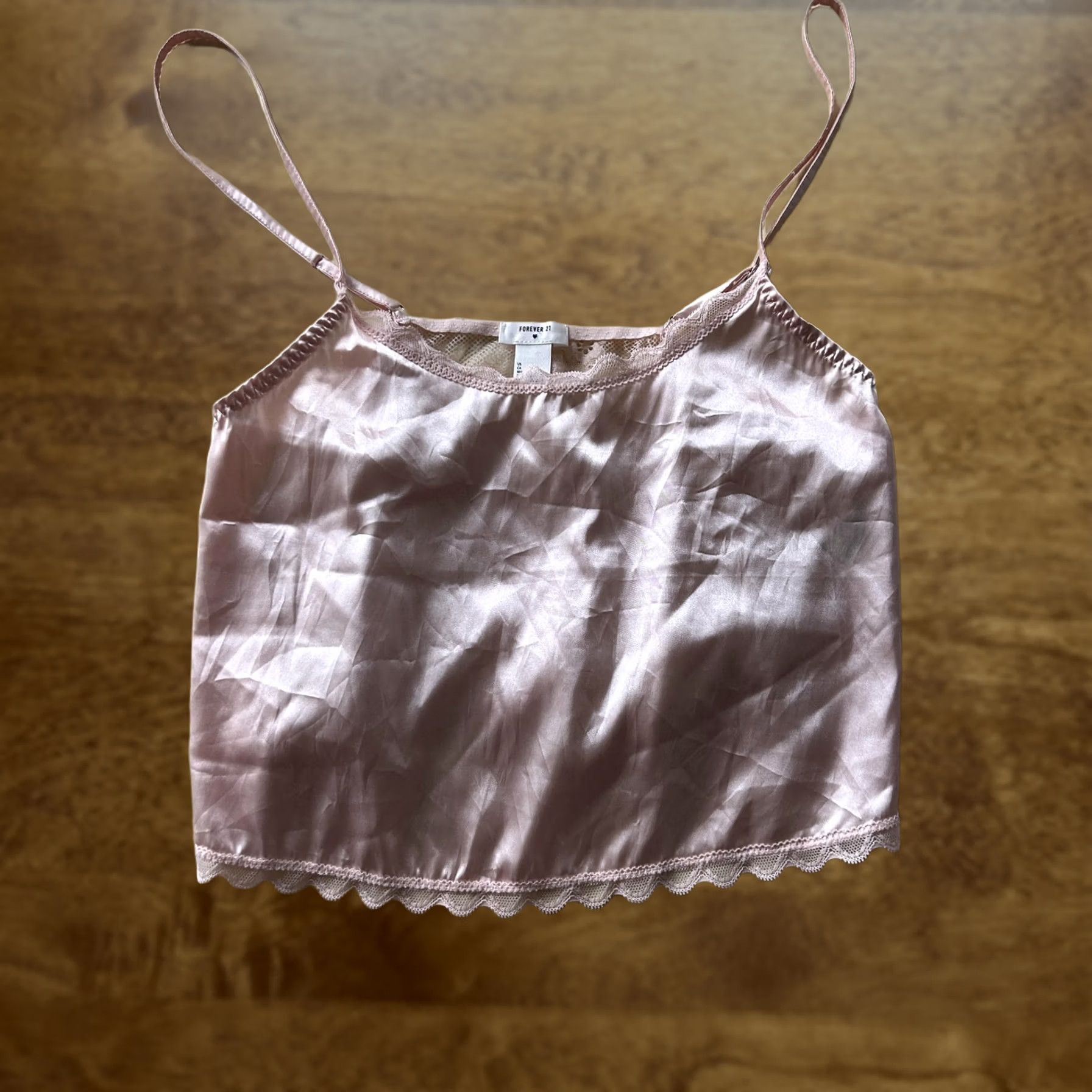 Forever 21 VINTAGE Forever 21 Tank Top Womens Small Pink Satin Lace Trim Cropped Cami Camisole Y2K Size S / US 4 / IT 40 - 1 Thumbnail