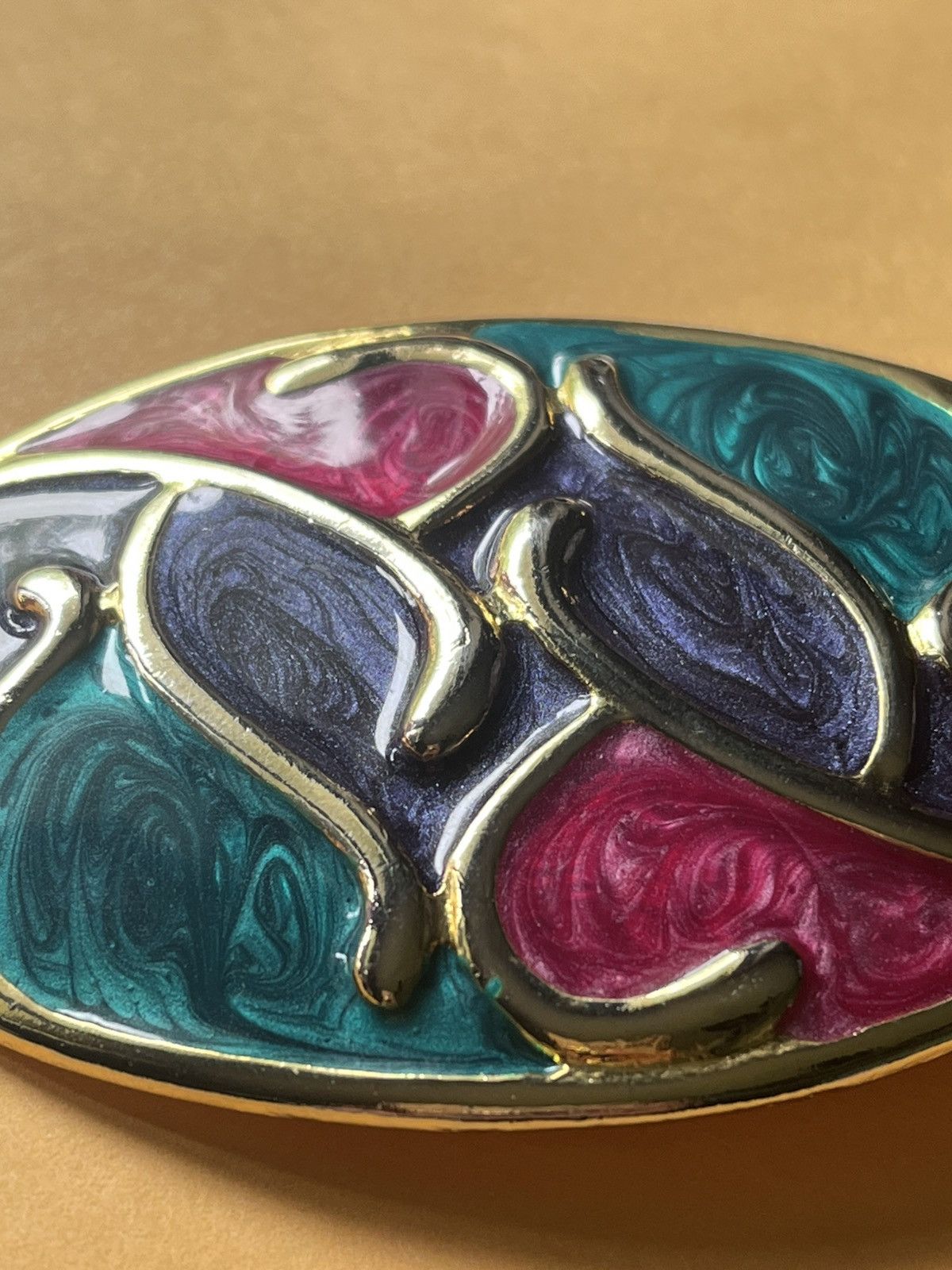 Other Vintage 80s Enamel Swirl Belt Buckle Teal Pink Purple 3.5" Size ONE SIZE - 2 Thumbnail