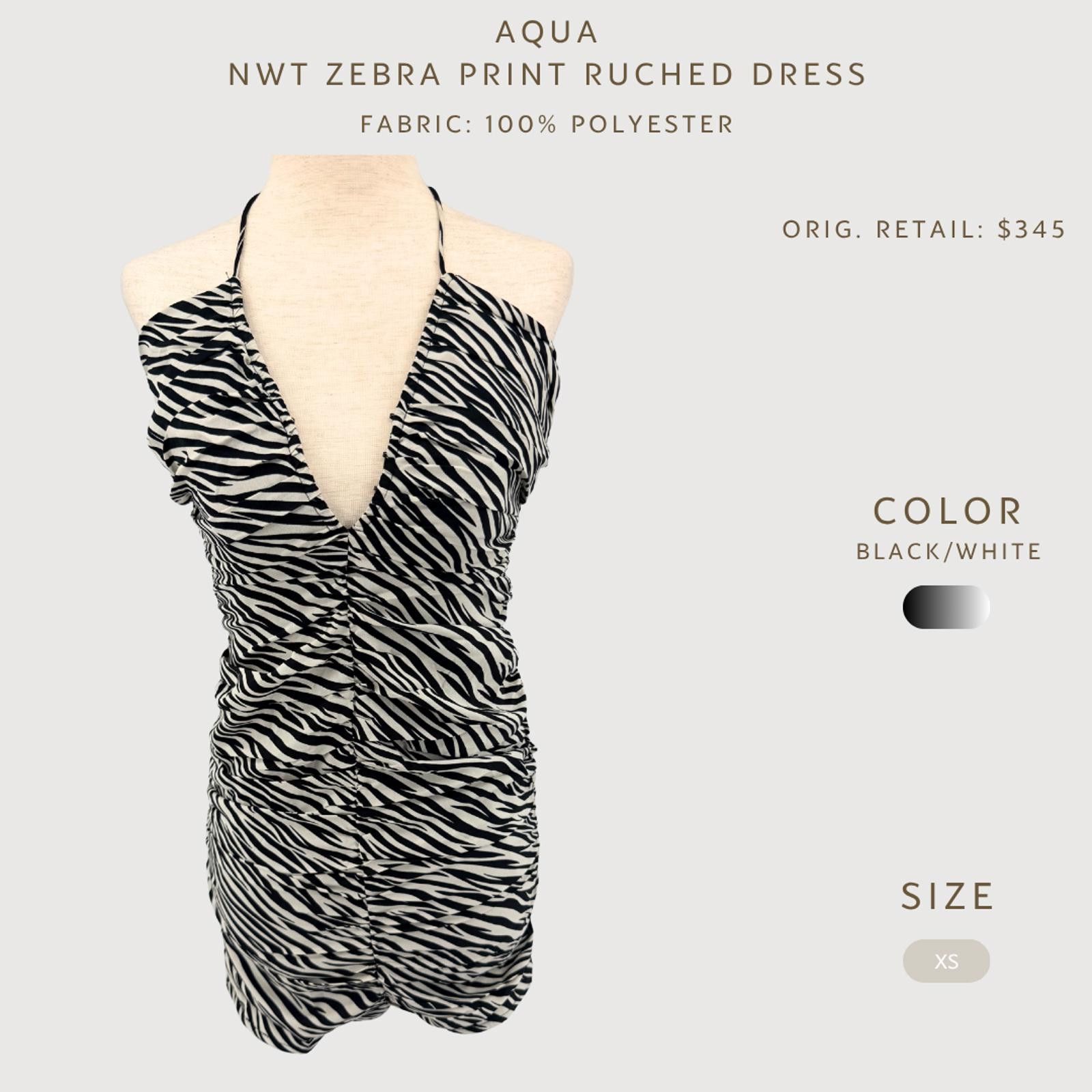 Aquascutum Aqua Zebra Ruched Mini Dress Halter NWT XS Going Out Size XS / US 0-2 / IT 36-38 - 2 Thumbnail