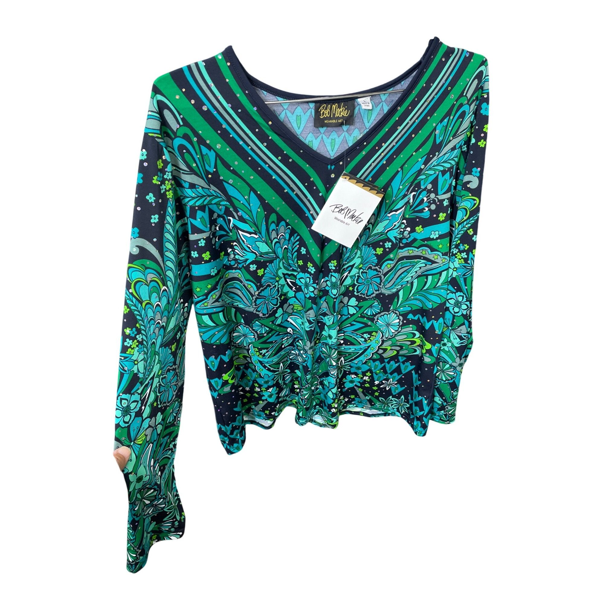 Bob Mackie Bob Mackie Wearable Art Womens Green & Black Floral Blouse S Size L / US 10 / IT 46 - 1 Thumbnail