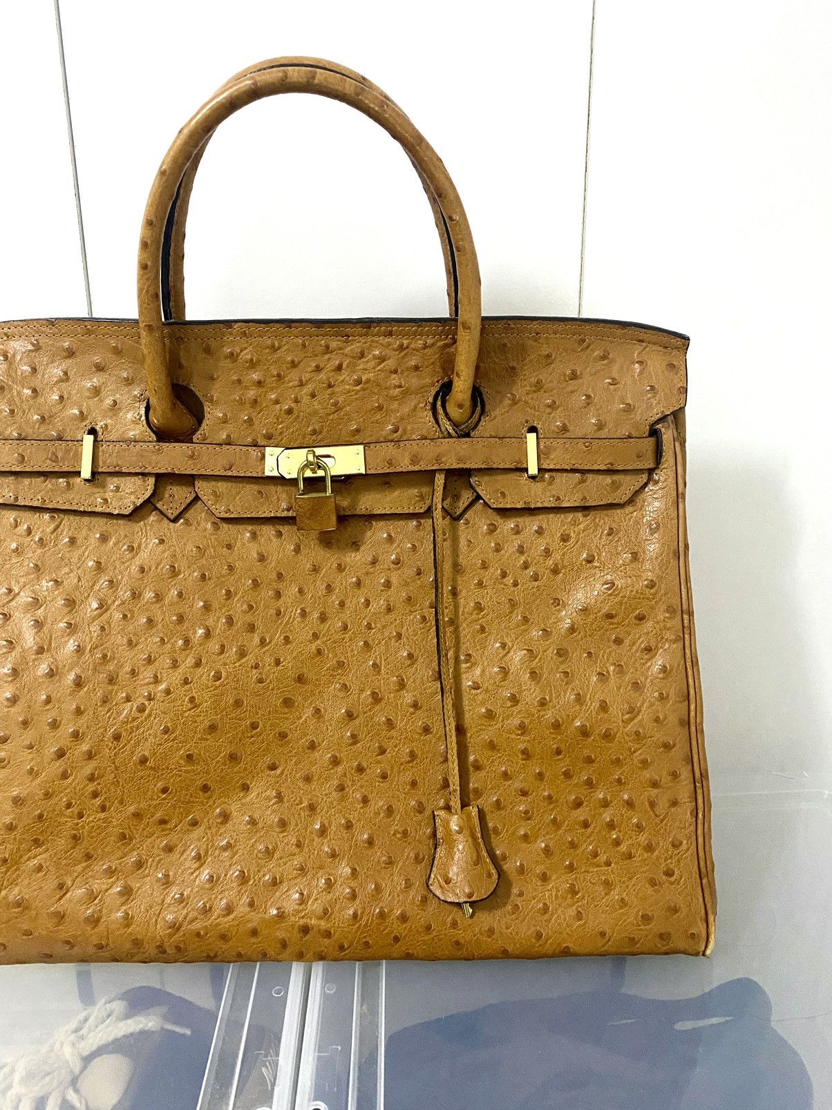Japanese Brand Rare Ostrich patina Leather Birkin Bag Size ONE SIZE - 2 Thumbnail