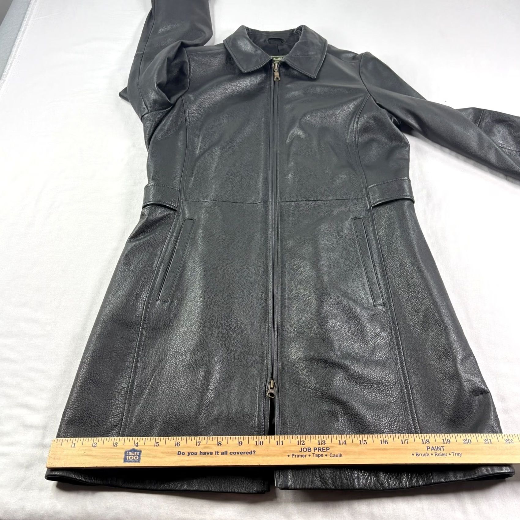 Eddie Bauer VINTAGE Eddie Bauer Leather Coat Womens Black Medium Petite Full Zip Trench Jacket Size M / US 6-8 / IT 42-44 - 4 Thumbnail