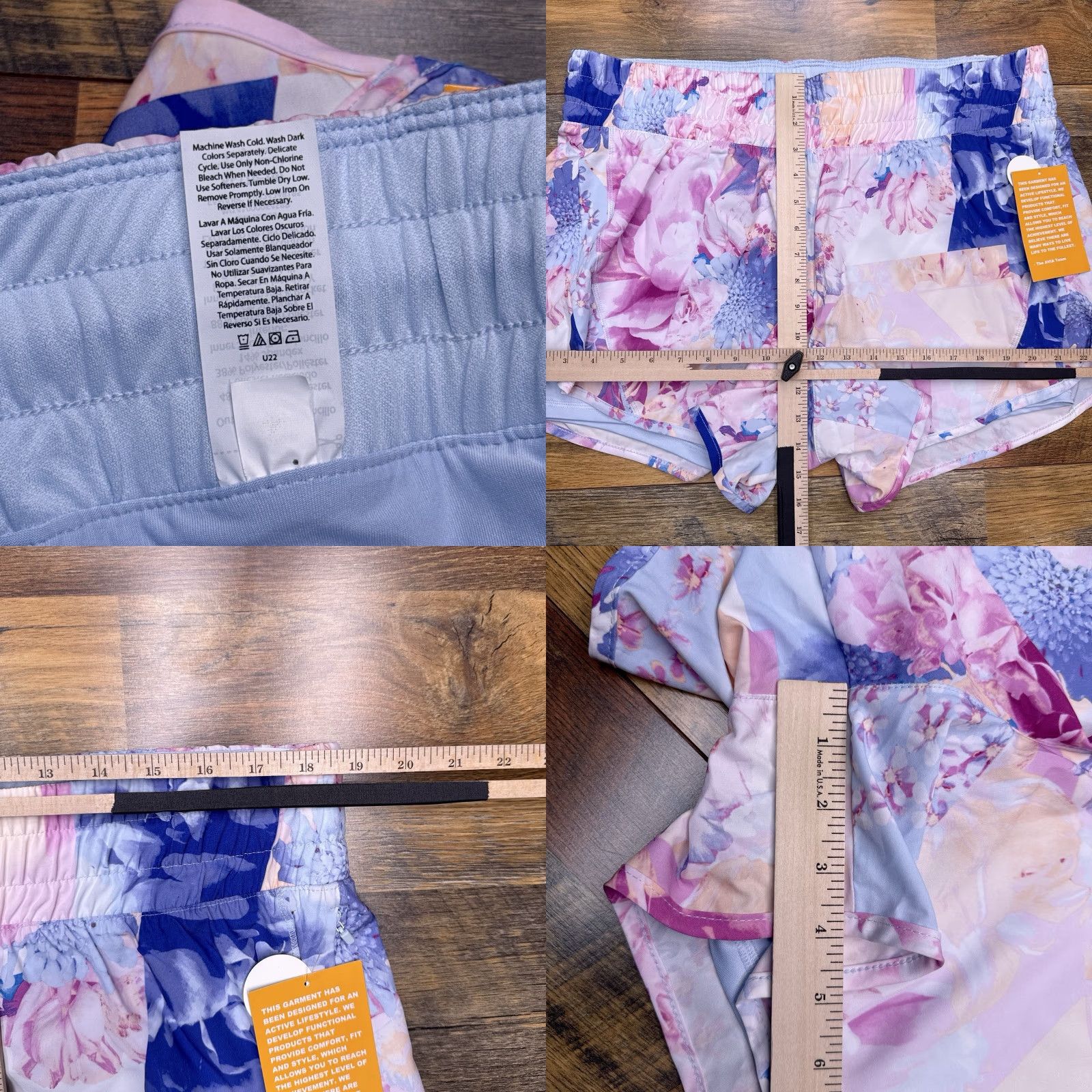 Avia Avia Running Shorts Womens XL Floral High Rise Pull On New Short Athletic Activewear Zip Pocket Moisture Wicking Multicolor Extra Large 4 in Inseam Size 40" / US 18 - 8 Thumbnail
