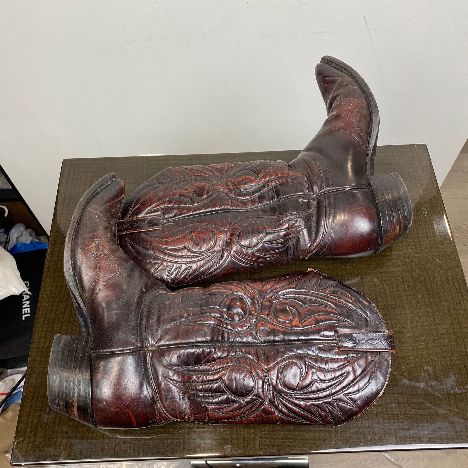 Cowboy Equipment × Vintage VTG J. Chisholm Burgundy Leather Western Cowboy Boots 8 EE Size US 8 / EU 41 - 7 Thumbnail