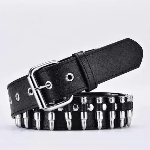 Leather Bullet leather punk belt hollow rivet Size ONE SIZE - 2 Thumbnail