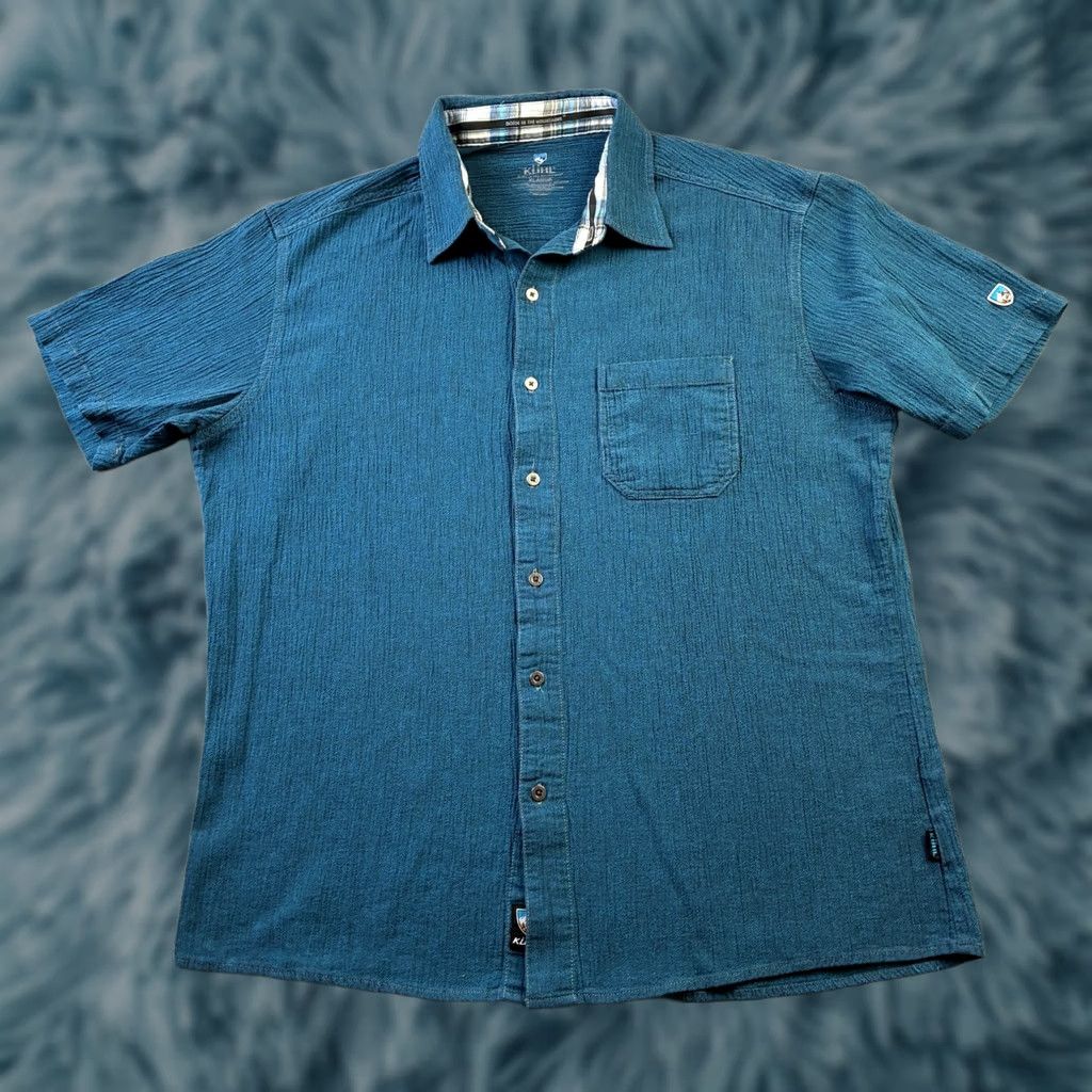 Vintage Kuhl Shirt Mens XL Blue Short Sleeve Button Pocket Organic Cotton Shirt Size US XL / EU 56 / 4 - 1 Thumbnail