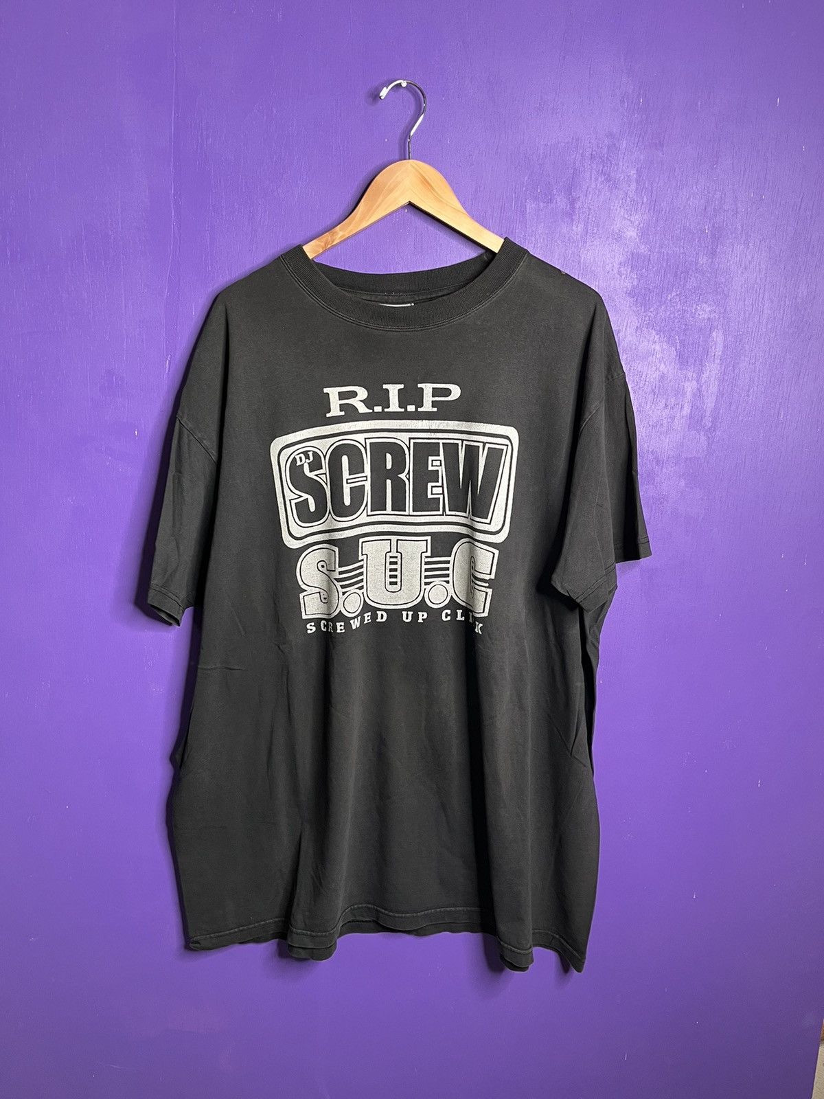 image of Vintage ‘00S Rip Dj Screw Faded Memorial T-Shirt in Black, Men's (Size 2XL)