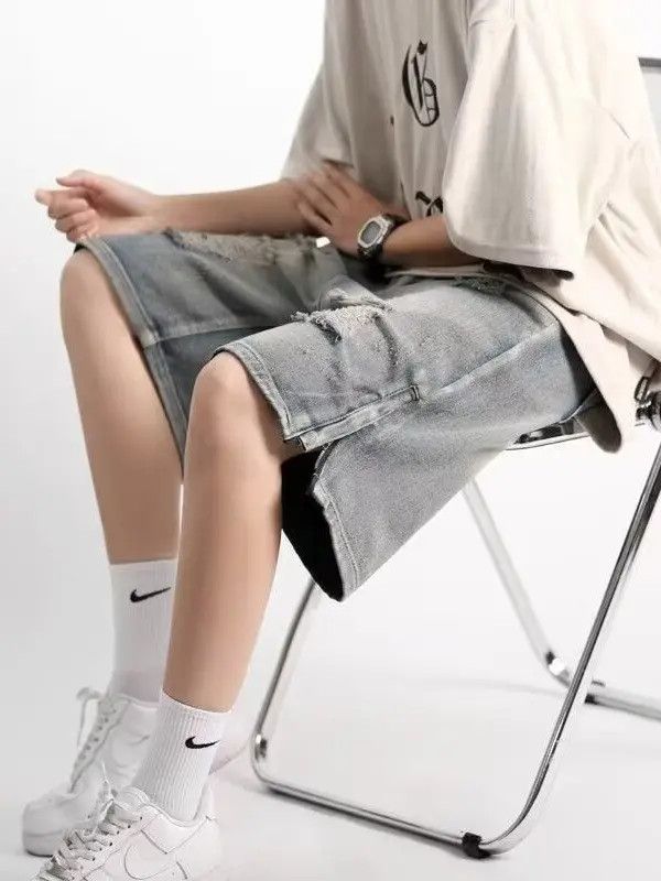 Japanese Brand × Jean Retro loose straight hole ripped denim shorts Size US 32 / EU 48 - 3 Thumbnail