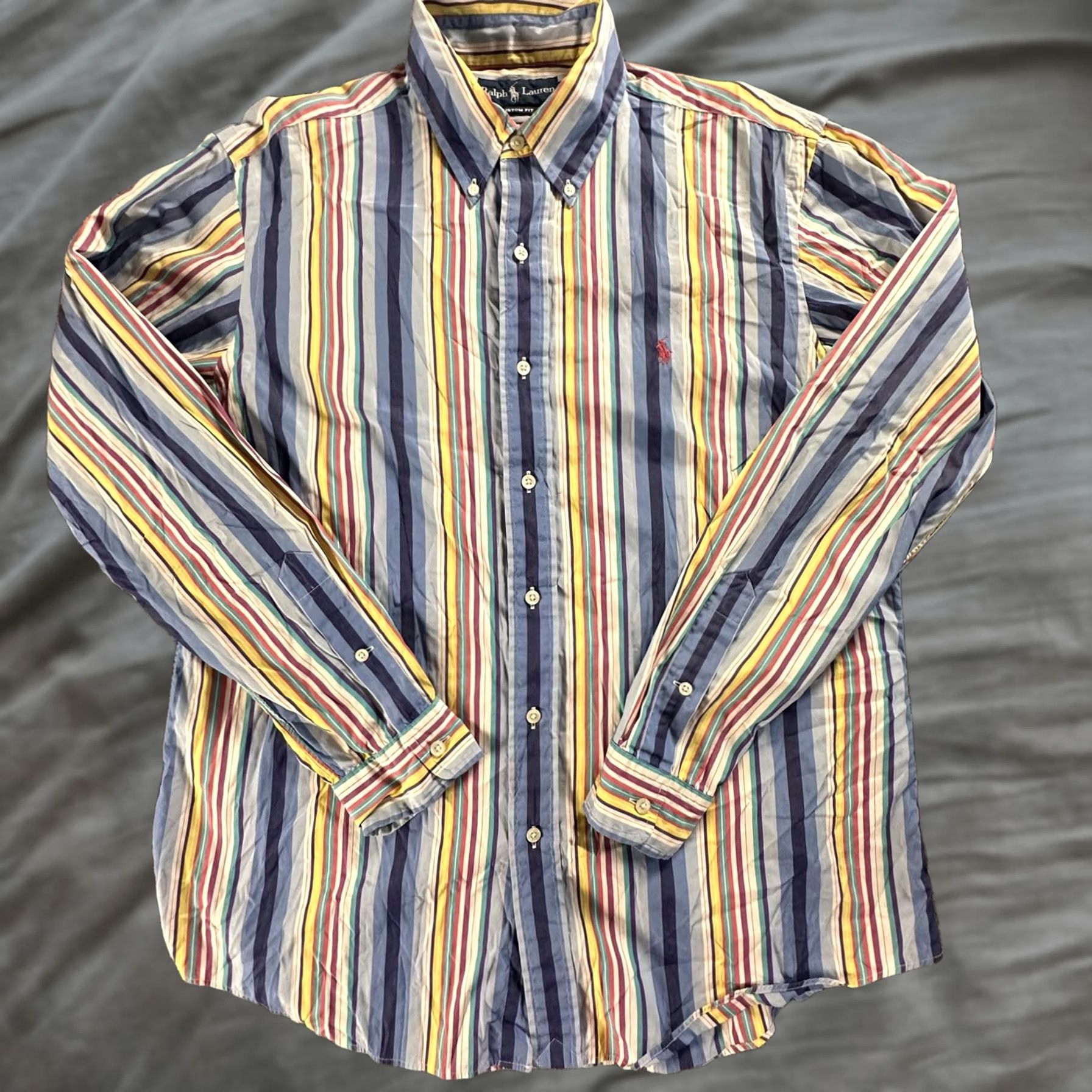 Ralph Lauren Mens Dress Shirt Large Multicolor Custom Fit Striped, Men's (Size 42r)
