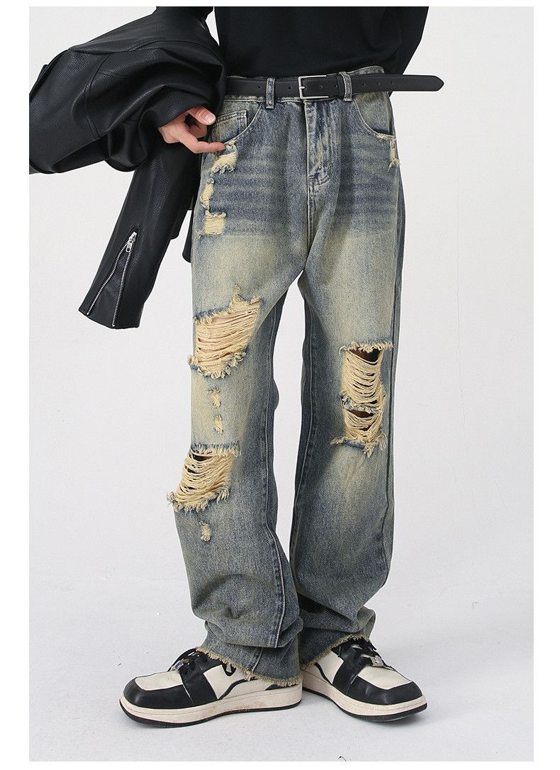 Japanese Brand × Jean Vintage distressed washed loose straight-leg ripped jeans Size US 32 / EU 48 - 1 Thumbnail