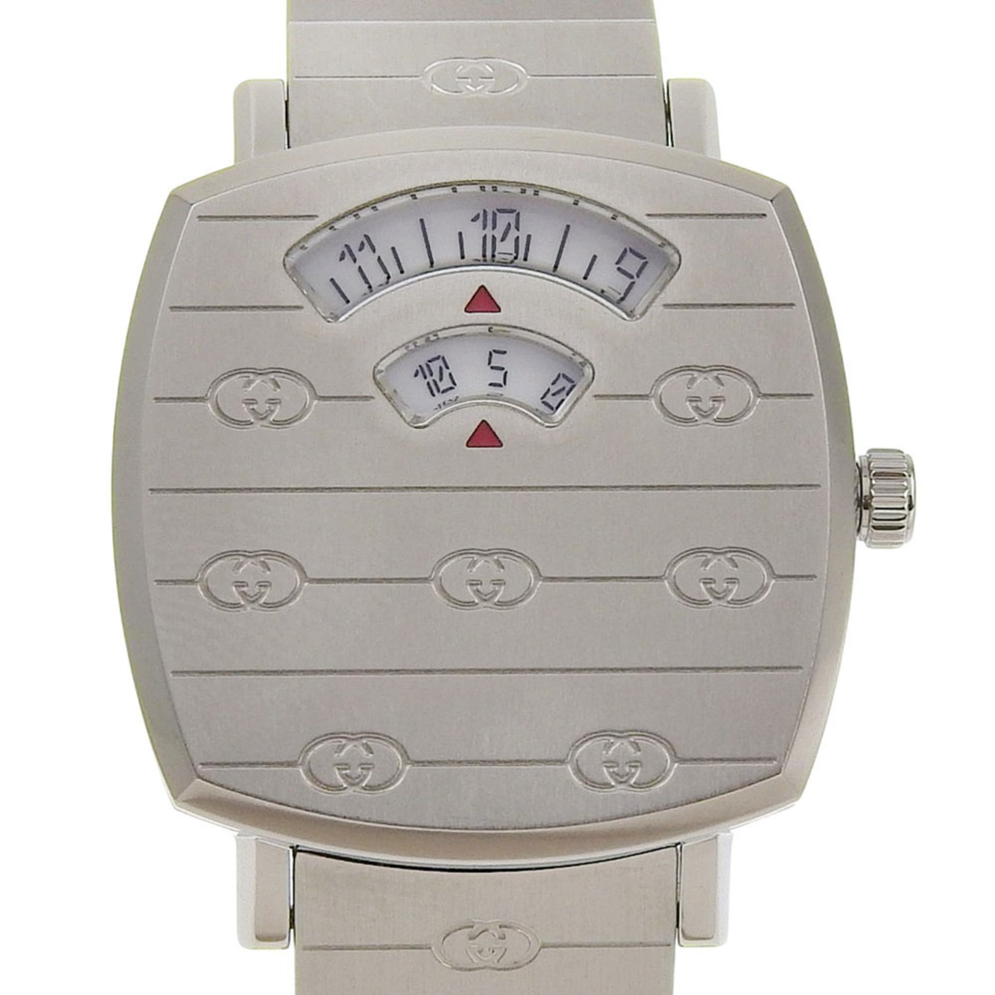 Gucci Grip Watch Interlocking G 157.5mm Stainless Steel Quartz Movement Analog Display White Dial Women's
