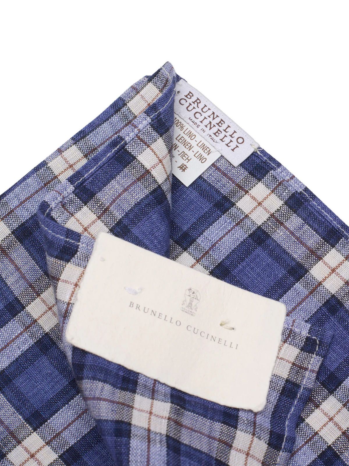 Brunello Cucinelli BRUNELLO CUCINELLI Blue Plaid Linen Pocket Square 35x35cm Size ONE SIZE - 2 Thumbnail