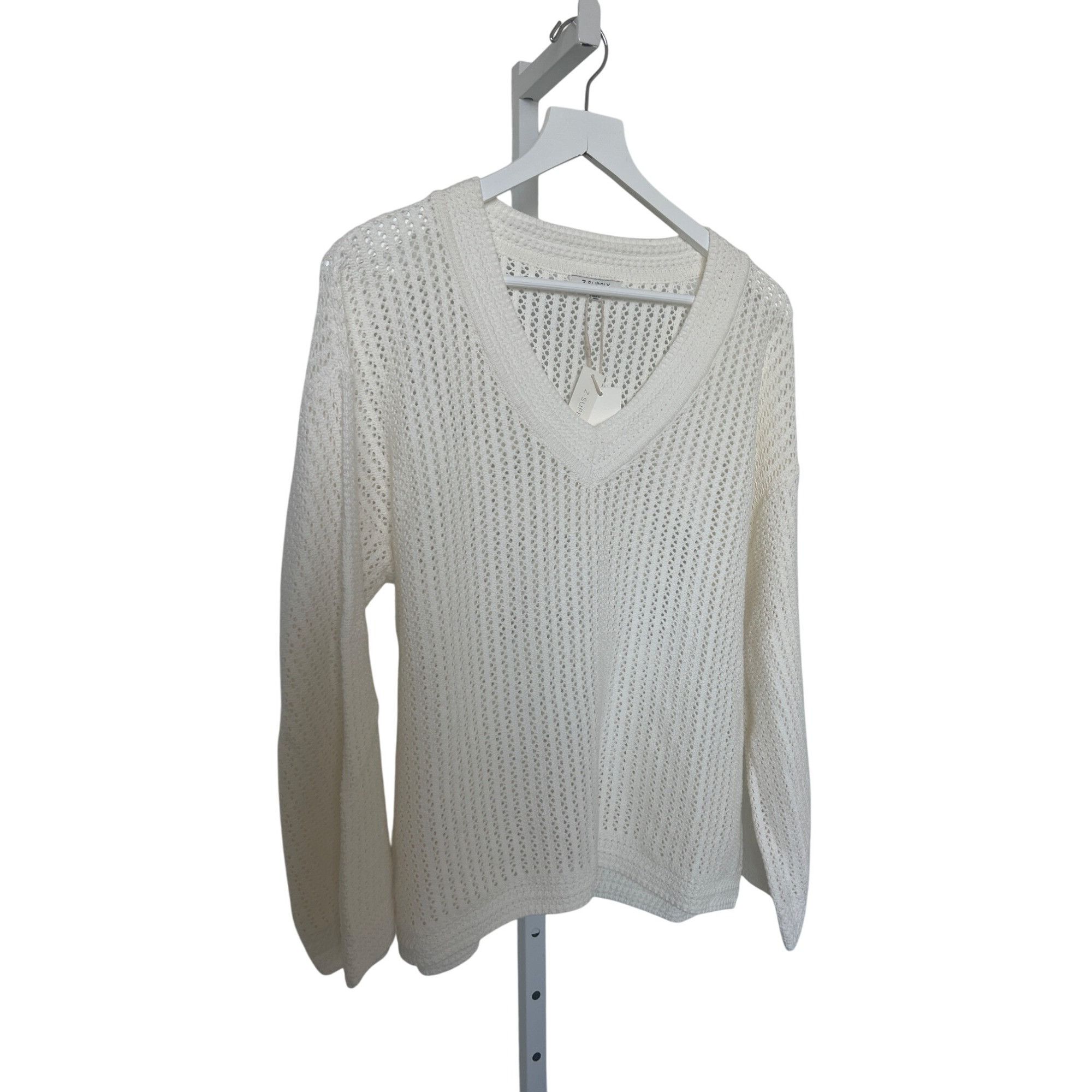 Z Supply Z Supply Kiami White Crochet V-Neck Sweater Size M / US 6-8 / IT 42-44 - 3 Thumbnail