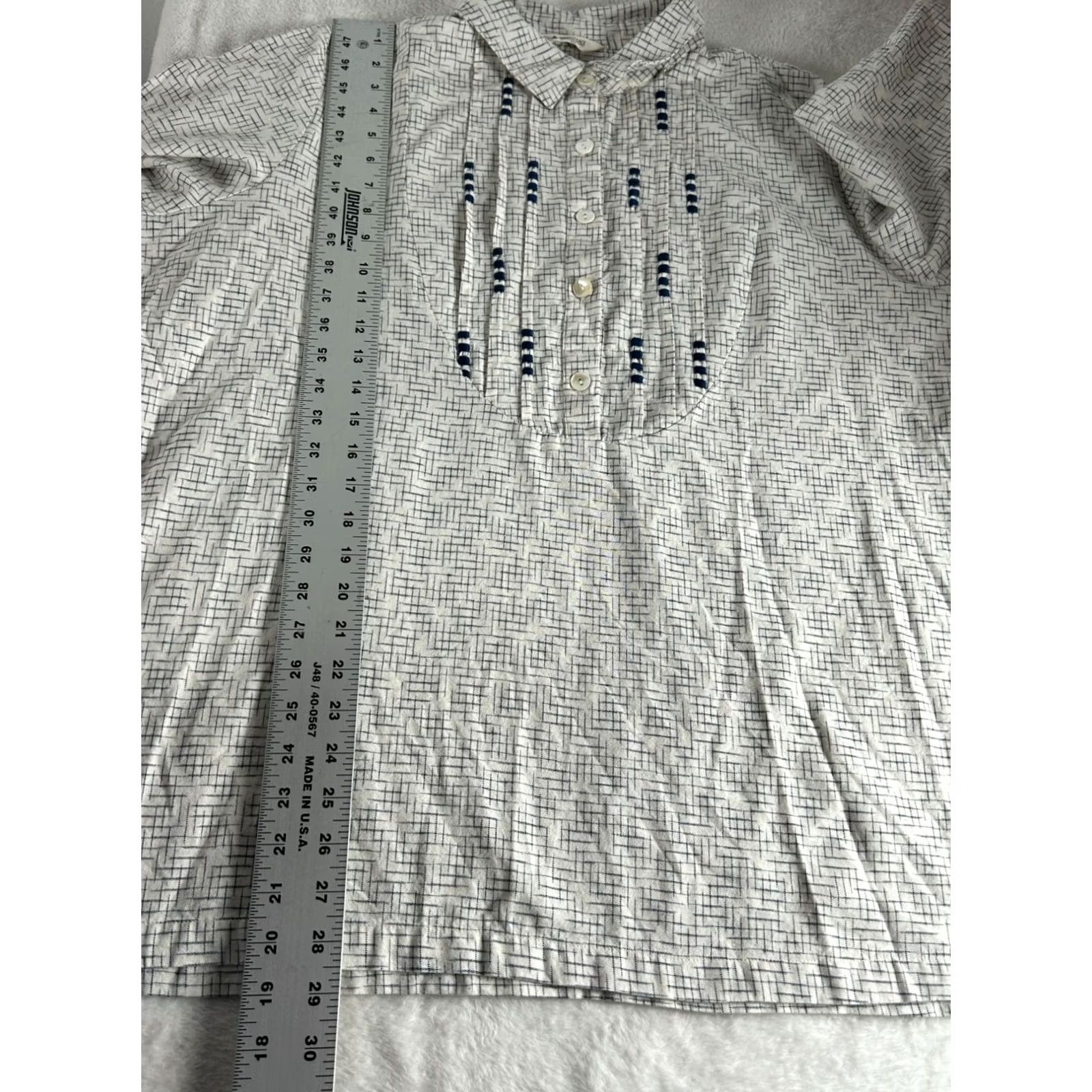 Vintage Marketplace Handwork of India Womens Cotton Pintuck Button Down Tunic Top 2X Size XXL / US 16-18 / IT 52-54 - 8 Thumbnail