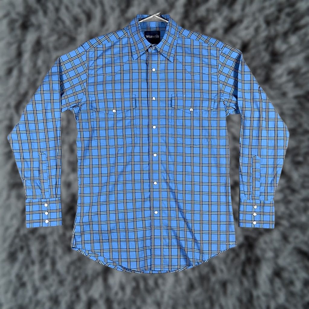 Wrangler Wrangler Shirt Mens Medium Blue Plaid Western Pearl Snap Long Sleeve MWR345B Size US M / EU 48-50 / 2 - 1 Thumbnail