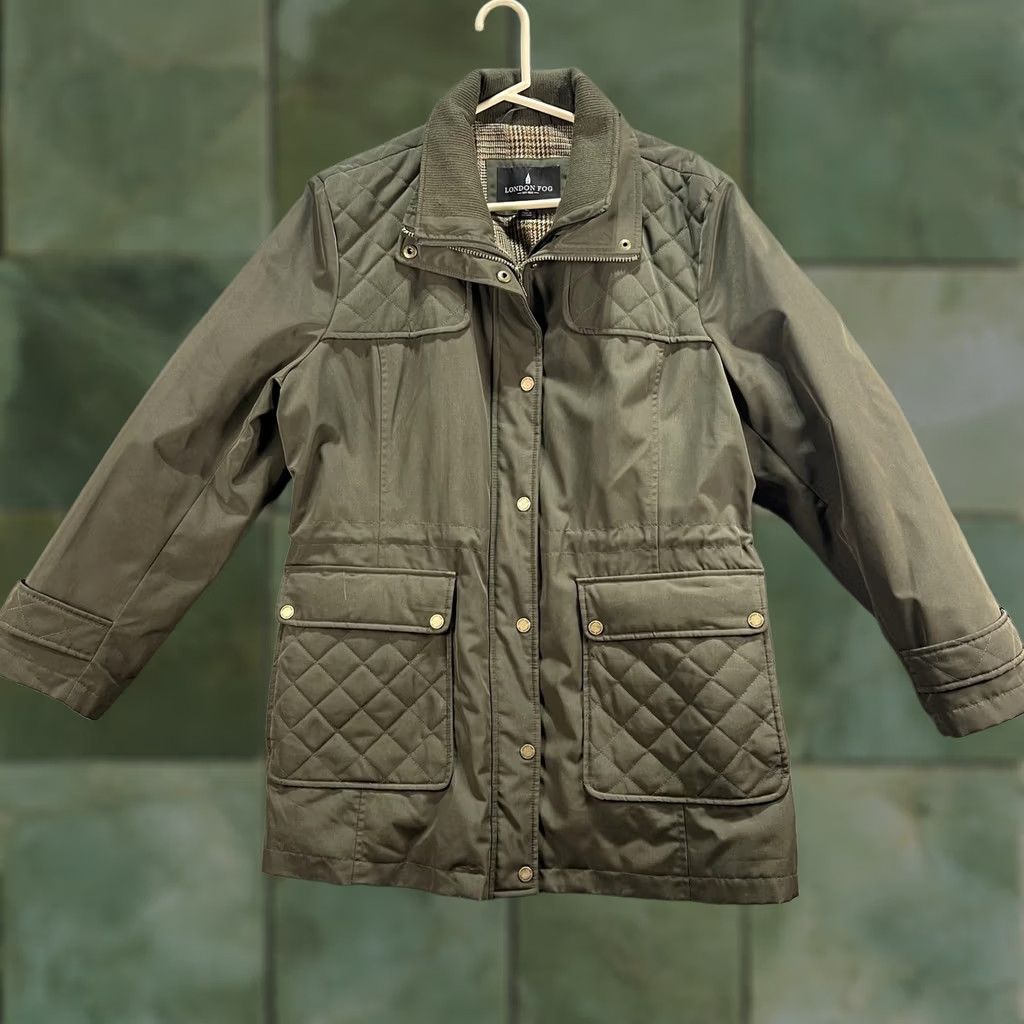 London Fog London Fog Jacket Womens Large Olive Green Quilted Utility Pockets Plaid Lining Size L / US 10 / IT 46 - 1 Thumbnail