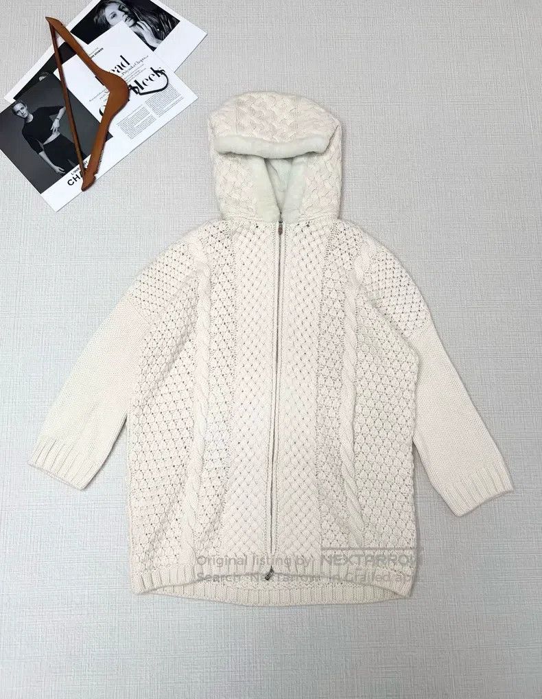 Loro Piana Long Cashmere Knit Hoodie Jacket with Fur Linin