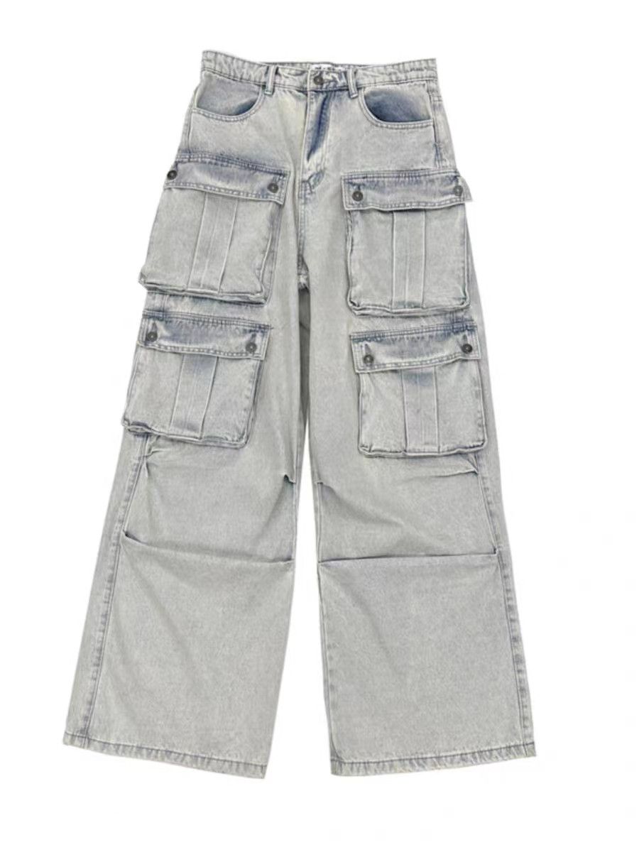 Japanese Brand Retro multi-pocket workwear wide-leg floor-length jeans Size US 34 / EU 50 - 8 Thumbnail
