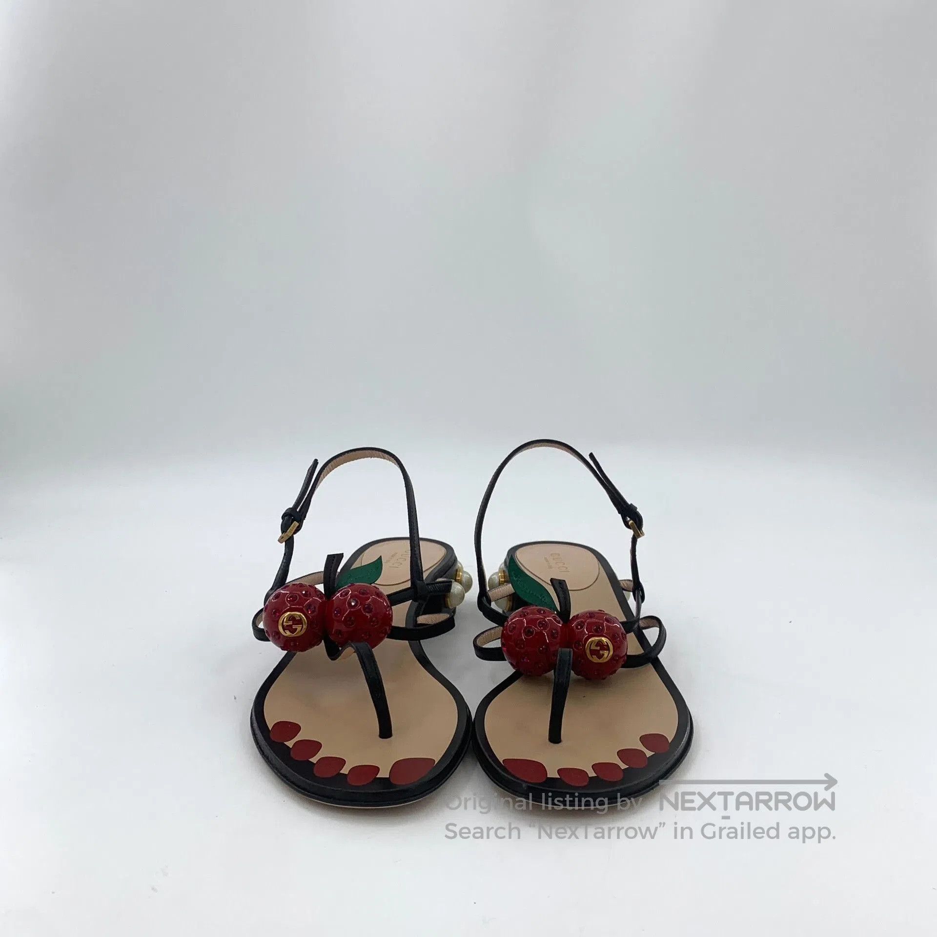 Gucci Gucci 37 Black Pearl Cherry Thong Sandals. Size US 6 / IT 36 - 3 Thumbnail